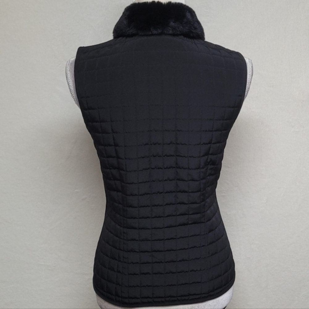 AGB Byer California Retro Y2K Black Faux Fur Collar Full-zip Quilted Vest.Add - Picture 9 of 12